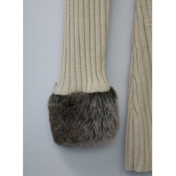 Y2K Cream It's Our Time Ribbed Knit Faux Fur Trimmed Long Button Up Cardigan M - Picture 4 of 9